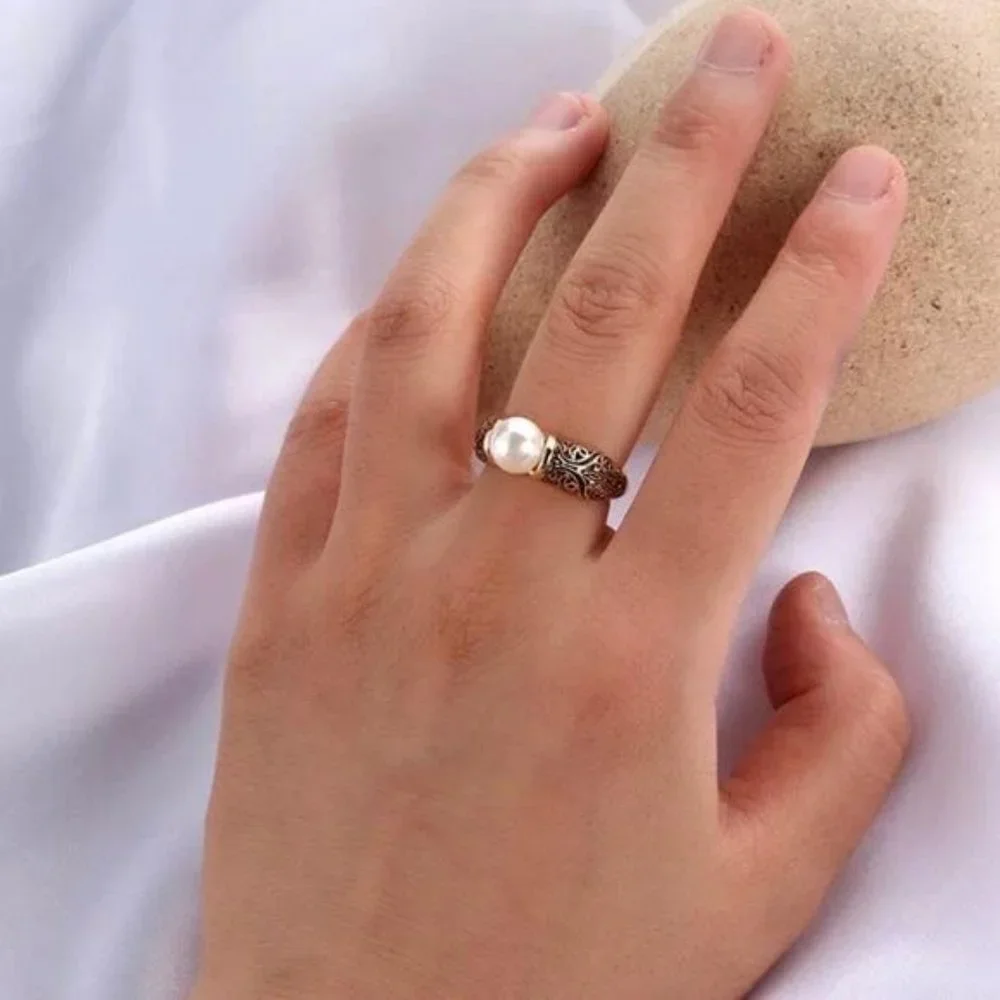 New 925 Sterling Silver Yellow Gold Pearl Ring - Picture 7 of 7